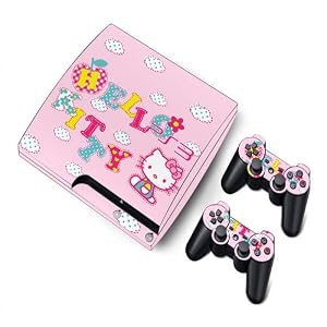 HELLO KITTY PS3 Playstation 3 Slim Protector Skin Decal Sticker (3 pieces included: 1 piece for the Game Console and 2 pieces for controllers)