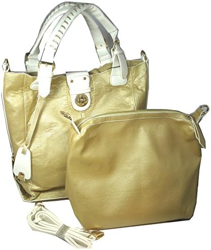 Liz Soto Metallic Gold and White 2 in 1 Vegan Faux Leather Shoulder Handbag