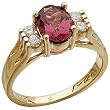 14K Yellow Gold Oval Shaped Rhodolite Garnet Diamond Ring