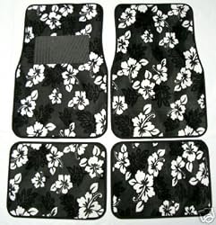 Black Grey Hawaiian Hibiscus Carpet Front & Rear Car Truck Floor Mats