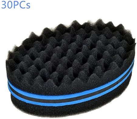 Oval Double Side Two in One Magic Twist Hair Sponge Afro Braid Style Dreadlock Coils Wave Hair Curl Sponge Brush Pack of 30 (Blue)