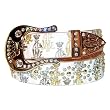 Ed Hardy Womens White Monogram Belt with Gold Hardware and Rhinestone Trim, by Christian Audigier
