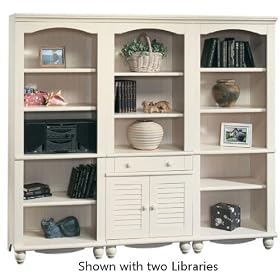 Sauder Harbor View Library Bookcase with Doors Antiqued White