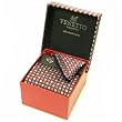 Designer Woven Square pattern Neck Tie Cufflink Handkerchief Gift Set Wne with Black and Silver Hanky Necktie Cuff link with Gift Box.
