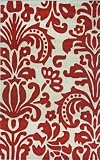 Contemporary Area Rugs Red 6' Round Hand Tufted Modern Damask