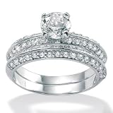 Paris Jewelry Platinum over Sterling Silver Diamond 2-piece Ring Set