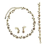 Gold Tone Crystal Wedding Bridal Necklace Earrings Bracelet 3-pcs Set - Ideal Gift For Mother, For Her, Birthday, Anniversary, Bridal, Wedding, Engagement