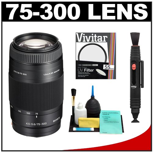 Sony Alpha 75-300mm f/4.5-5.6 Zoom Lens with UV Filter + Cleaning Kit for Sony A230, A330, A380, A500, A550, A700, A850 And A900 Digital SLR Cameras