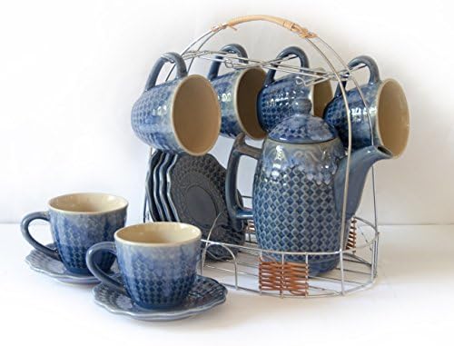 Sanjee Ceramic Roof Snow Ceramic Tea Set 13-piece,blue,set of 6,1310B(set)