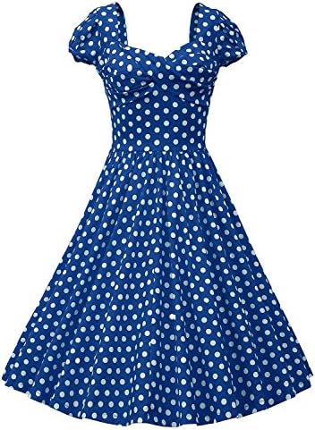 GRECIA Womens Classy Cap Sleeves Polka Dot 1950's Vintage Casual Party Dress S Blue