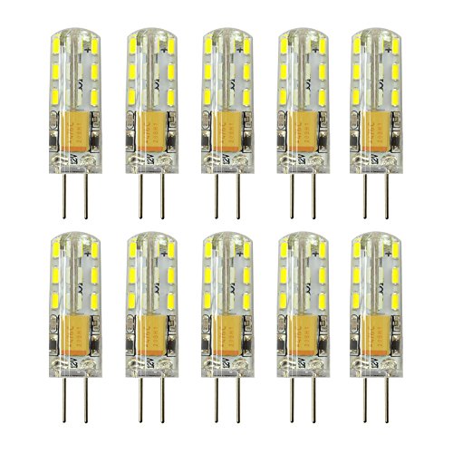 Rayhoo 10pcs G4 Base 24 LED Light Bulb Lamp 1.5 Watt AC DC 12V/10-20V Non-dimmable Equivalent to 10W T3 Halogen Track Bulb Replacement 360° Beam Angle(White 5800-6200K)