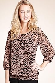 Scoop Neck Bird Print Shirred Top