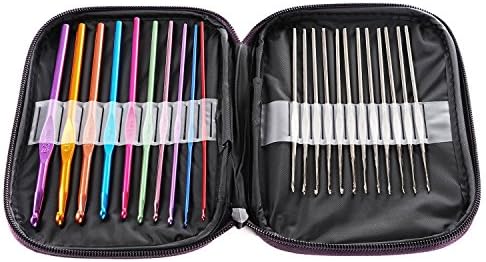 NINEWELL Mixed 22PCS Aluminum Handle Crochet Hooks Knitting Knit NeedleS Weave Yarn Set