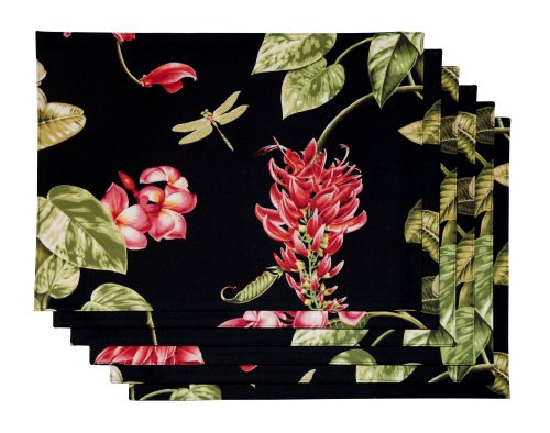 Rose Tree Hilo Table Linens Set Of 6 Placemats, Black