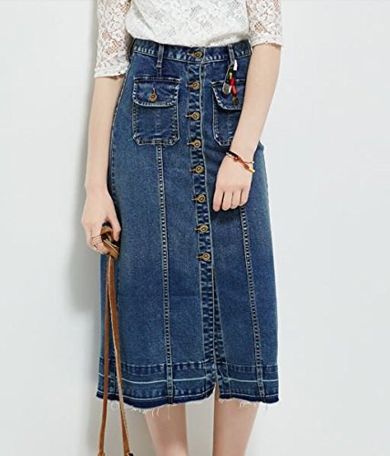 (ALLURE) デニム ロング Aライン ペンシル タイト スカート 切りっぱなし ブルー AF0510