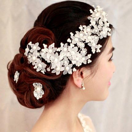 Tahity® Handmade Crystal Bride Headdress Flower,Pearl Wedding Tiara Wedding Hair Accessories (White)