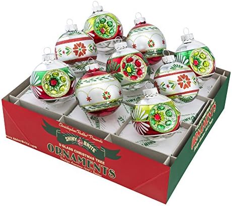 Radko Shiny Brite 9 Count Holiday Splendor Rounds with Reflectors Glass Ornaments