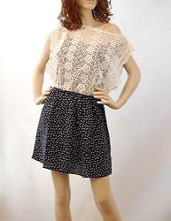 Sexy Unique White Lace Dress Top Navy Dot Skirt