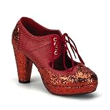 3 1/2 Inch Heel Glitter Oxford Shoes Cone Heel Mini Platform Lace Up Shoes Black Gold Red