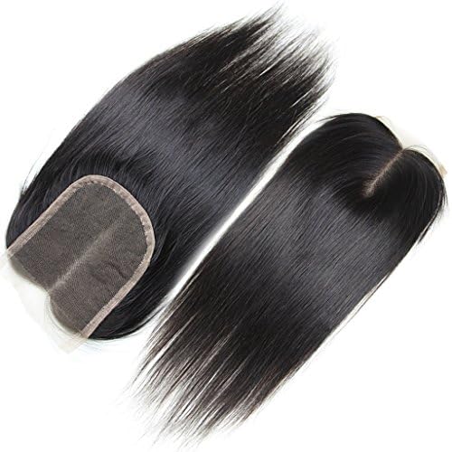 Wigshow Middle Part Lace Closure With Baby Hair Bleached Knots Natural Black Silky Straight Brazilian Remy Human Hair for Black Women 10 inch