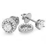 14k White Gold Round Brilliant Diamond Halo Stud Earrings with Removable Jackets (1.25 CT, F-G-H Color, SI-I Clarity)