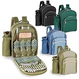 Sorrento Insulated Picnic Backpack w/ Wine Duffel & Deluxe Service For 4 (Hunter Green)