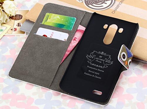 Crazy Panda LG G3 Case Cute Owl Colorful Painting Premium Vintage Flip Leather Wallet Card Open Pocket Case Stand Folio Cover Pouch for LG G3+Cleaning Cloth+Dust Plug+Wire Organizer (Gray+Red)