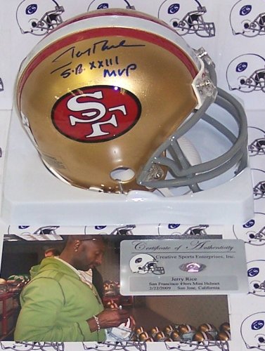 Creative Sports AMHSF-RICE-MVP Jerry Rice Hand Signed 49ers Mini Helmet