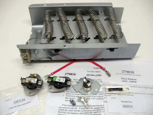 Whirlpool Kenmore Dryer Heating Element and Thermostat Combo Pack 1 ea. of 279838, 279816, 3387134, 3392519