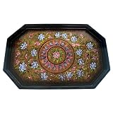 Handmade Decorative Lacquer Tray / Platter With Hand-etched Floral Design (Thailand)