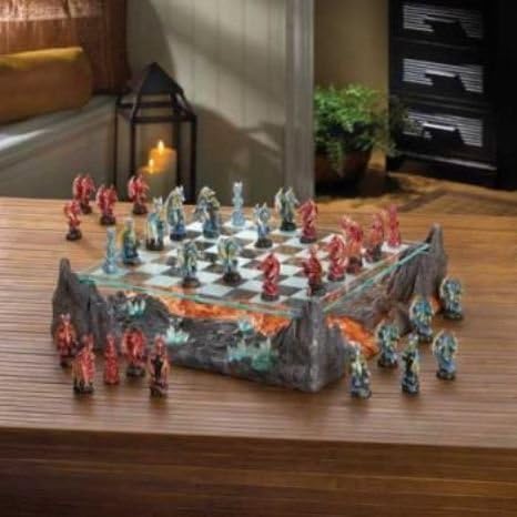 Decorative Displayable Mythical Fire &amp; Ice Crystal Dragons Chess Board Game Set by Ayannas Wholesale