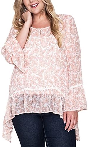 Plus Size Kori Dusty Pink and White Paisley Chiffon Blouse/Top (1XL)