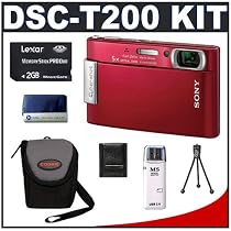 Sony CyberShot DSC-T200 (Red) 8.1 Megapixel Digital Camera with 5x Optical Zoom + Lexar Media 2GB 40x Platinum II Series Memory Stick (MS) PRO Duo Card + High Speed USB 2.0 Memory Stick (MS) Card Reader + Digital Camera Case