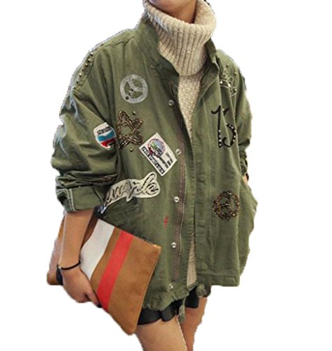 バイシン（BAISHUN）レディース 長袖ミリタリー ジャケットゆったり ショート丈 アウター