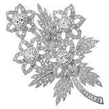 Bridal Flower Bouquet Cubic Zirconia Silver Brooch Pin