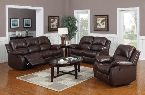 3 Pc Recliner Sofa Set - Espresso Faux Leather On Sale