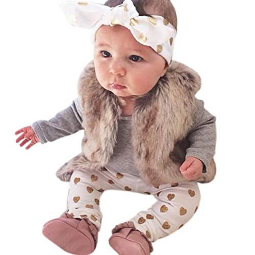 AMA(TM) 3PCS Newborn Baby Boys Girls Romper+ Pants +Headband Outfits Clothes