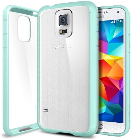 Spigen® [AIR CUSHION] [+Screen Shield] Samsung Galaxy S5 Case Bumper **New Release** ULTRA HYBRID [Mint] Air Cushion Technology Corners + Bumper Case with Clear Back Panel + Full HD *Japanese* Screen Protector for Galaxy S5 / Galaxy SV / Galaxy S V (2014) - ECO-Friendly Packaging - Mint (SGP10846)