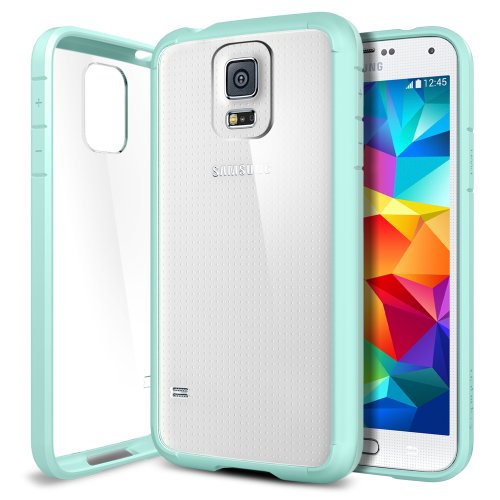 Spigen® [AIR CUSHION] [+Screen Shield] Samsung Galaxy S5 Case Bumper **New Release** ULTRA HYBRID [Mint] Air Cushion Technology Corners + Bumper Case with Clear Back Panel + Full HD *Japanese* Screen Protector for Galaxy S5 / Galaxy SV / Galaxy S V (2014) - ECO-Friendly Packaging - Mint (SGP10846)