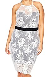 Plus Size Lace Checkered Print Spring Summer Winter Halter Sleeveless Polyester/Spandex  Dress