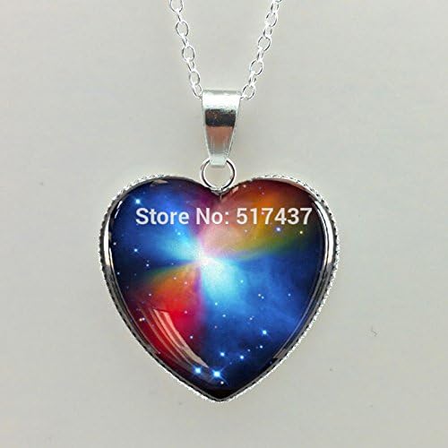 Pretty Lee Women Heart - Shaped Necklace Boomerang Nebula Pendant Galaxy Necklace Space Pendant Glass Cabochon Jewelry Galaxy Jewelry