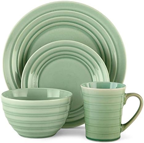 Odessa 5126648 16 Piece Round Stoare Dinnerware Set, Durable Microwave Safe