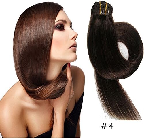 Clip-in Hair Extensions 100% Remy Human Hair Straight Hair 4# Chocolate Brown 7pcs 15inch 70g