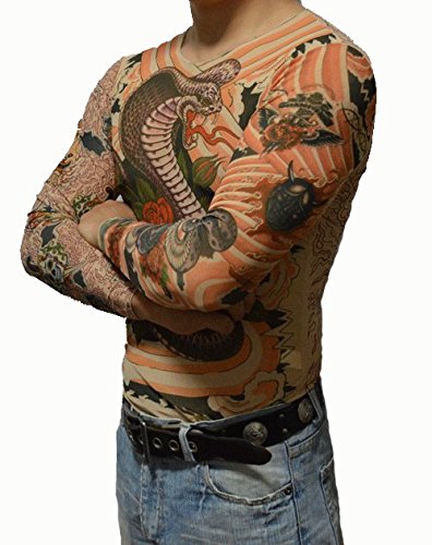 nuturary zero タトゥータイツロンT フィンガータトゥーシールセット 刺青コブラ 入れ墨シャツ 面白Ｔシャツ 和彫り イベント コスプレ