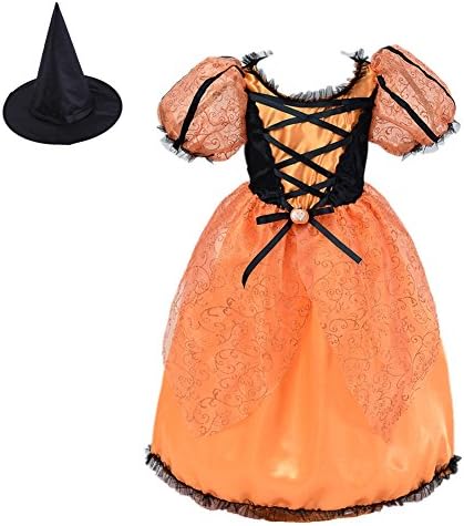 OuTaking Girl's Halloween Witch Pumpkin Style Dress Princess Costume for 2-10