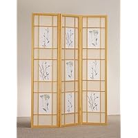 3 Panel Natural Frame Screen Room Divider Floral Print