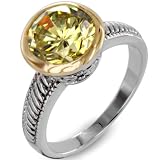 Two-Tone Antiqued Ring with Peridot Colored Cubic Zirconia