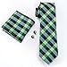 Barry.Wang Plaid Ties Check Mens Necktie Set with Handkerchief Cufflinks Classic Stripe Green Grey