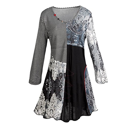 Women's Tunic Top - City Streets Black White Blouse - Dip Hem 3/4 Sleeve