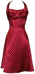 50's Rockabilly Satin Dot Halter Holiday Party Cocktail Prom Dress Sundress